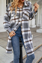 Load image into Gallery viewer, Plaid Button Up Collared Neck Coat with Pockets