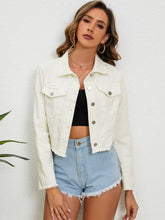 Load image into Gallery viewer, Collared Neck Raw Hem Denim Jacket