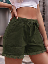 Load image into Gallery viewer, Drawstring Raw Hem Denim Shorts