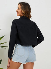 Load image into Gallery viewer, Collared Neck Raw Hem Denim Jacket