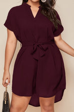 Load image into Gallery viewer, Plus Size Notched Tie Waist Mini Dress