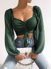 Load image into Gallery viewer, Drawstring Sweetheart Neck Cropped Top