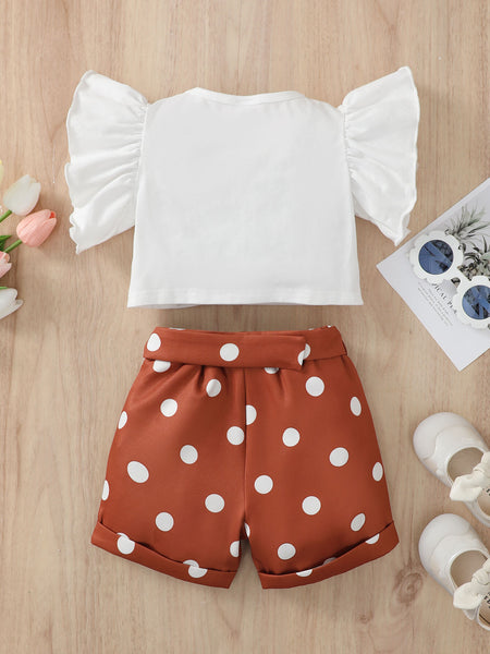 Baby Girl Graphic Butterfly Sleeve Top and Polka Dot Shorts Set