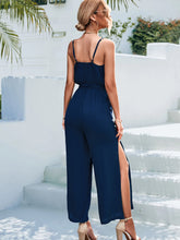 Load image into Gallery viewer, Tie Belt Spaghetti Strap Slit Jumpsuit