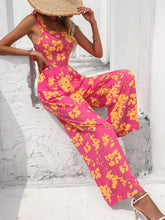 Load image into Gallery viewer, Floral Square Neck Cutout Tie Back Jumpsuit