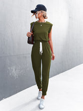 Load image into Gallery viewer, Round Neck Cap Sleeve Jumpsuit