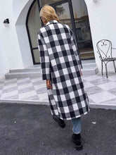 Load image into Gallery viewer, Plaid Collared Neck Slit Longline Coat