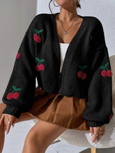 Load image into Gallery viewer, Cherry Graphic Open Front Dropped Shoulder Cardigan