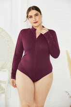 Load image into Gallery viewer, Plus Size Zip Up Long Sleeve Bodysuit