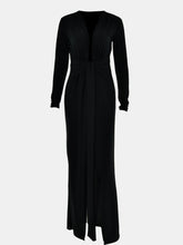 Load image into Gallery viewer, Ruched Slit Plunge Long Sleeve Dress