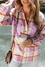 Load image into Gallery viewer, Plaid Button Up Collared Neck Long Sleeve Jacket