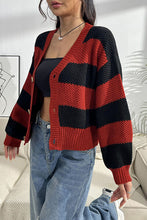 Load image into Gallery viewer, Striped Button Up Dropped Shoulder Cardigan