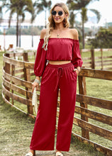 Load image into Gallery viewer, Off-Shoulder Blouse and Drawstring Waist Pants Set