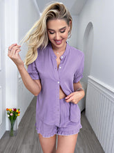 Load image into Gallery viewer, Flounce Sleeve Shirt and Frill Trim Shorts Lounge Set