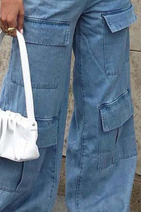 Wide Leg Knee Cargo Jeans