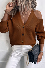 Load image into Gallery viewer, Cold Shoulder Plunge Neck Ribbed Cardigan