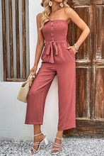 Load image into Gallery viewer, Decorative Button Strapless Smocked Jumpsuit with Pockets