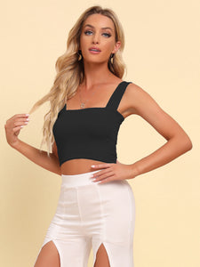 Square Neck Sleeveless Knit Cropped Top