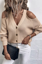 Load image into Gallery viewer, Cold Shoulder Plunge Neck Ribbed Cardigan