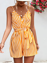 Load image into Gallery viewer, Striped Tie Waist Spaghetti Strap Romper