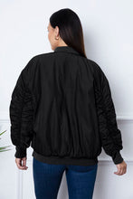 Load image into Gallery viewer, Ruched Zip Up Dropped Shoulder Jacket