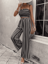 Load image into Gallery viewer, Raw Hem Straight Neck Cropped Top and Long Pants Set