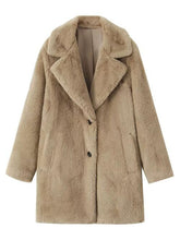 Load image into Gallery viewer, Faux Fur Button Up Lapel Neck Coat with Pocket