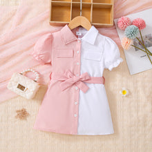 Load image into Gallery viewer, Girls Two-Tone Belted Shirt Dress