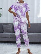 Load image into Gallery viewer, Tie-Dye Round Neck Top and Pants Lounge Set