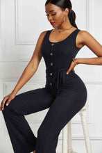 Load image into Gallery viewer, Button Detail Tie Waist Jumpsuit with Pockets