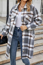 Load image into Gallery viewer, Plaid Button Up Collared Neck Coat with Pockets