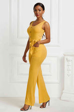 Load image into Gallery viewer, Button Detail Tie Waist Jumpsuit with Pockets