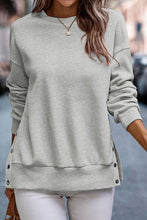 Load image into Gallery viewer, Snap Detail Round Neck Dropped Shoulder Sweatshirt