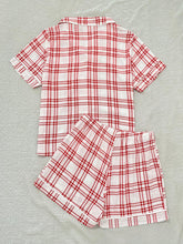 Load image into Gallery viewer, Plaid Lapel Collar Shirt and Shorts Lounge Set