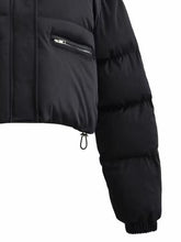 Load image into Gallery viewer, Snap and Zip Closure Drawstring Cropped Winter Coat