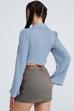 Load image into Gallery viewer, Tie Front Johnny Collar Flare Sleeve Cropped Top