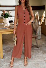 Load image into Gallery viewer, Pocketed Half Button Sleeveless Jumpsuit