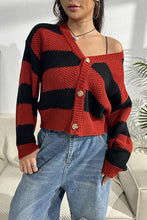 Load image into Gallery viewer, Striped Button Up Dropped Shoulder Cardigan