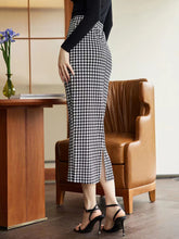 Load image into Gallery viewer, Houndstooth Decorative Button Slit Midi Skirt