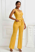 Load image into Gallery viewer, Button Detail Tie Waist Jumpsuit with Pockets