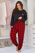 Load image into Gallery viewer, Plus Size Heart Graphic Top and Plaid Joggers Lounge Set