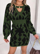 Load image into Gallery viewer, Contrast Round Neck Cutout Long Sleeve Mini Sweater Dress