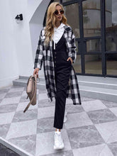 Load image into Gallery viewer, Plaid Collared Neck Slit Longline Coat