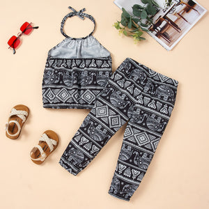 Baby Girl Printed Halter Neck Top and Pants Set