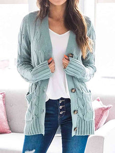 Cable-Knit Buttoned Cardigan with Pockets