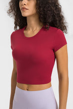 Load image into Gallery viewer, Round Neck Short Sleeve Cropped Sports T-Shirt