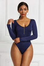 Load image into Gallery viewer, Half Zip Scoop Neck Long Sleeve Bodysuit