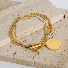 Load image into Gallery viewer, Coin Pendant Toggle clasp 18K Gold-Plated Bracelet