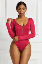 Load image into Gallery viewer, Half Zip Scoop Neck Long Sleeve Bodysuit