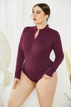 Load image into Gallery viewer, Plus Size Zip Up Long Sleeve Bodysuit